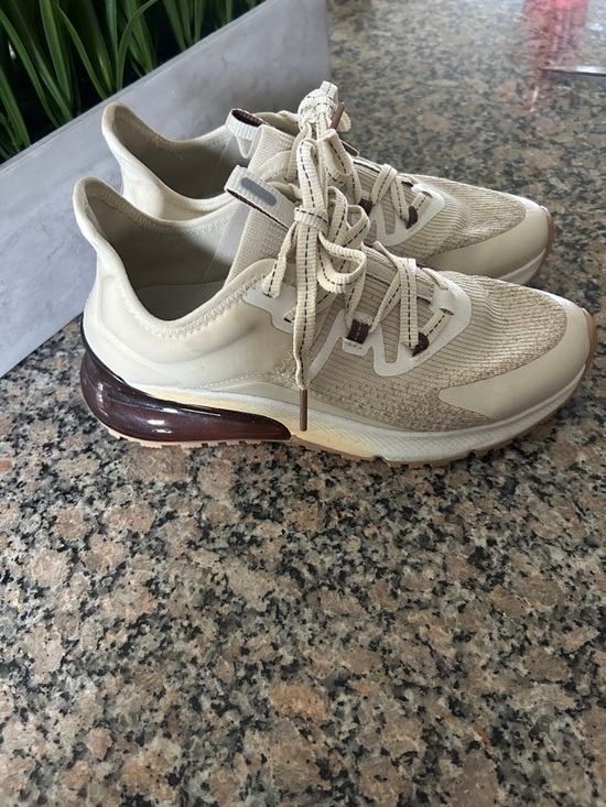 Shoes - Women’s Neutral Beige Athletic Sneakers with Brown Accent